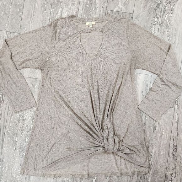 🇬🇪🍑Kori Tan Lightweight Knotted Front Long Sleeve Tunic Top Large - Picture 1 of 10